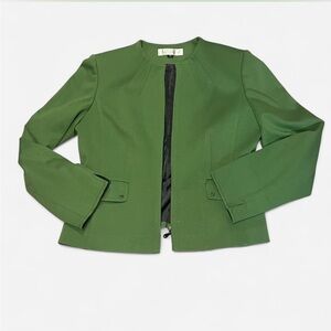 vintage green blazer with padded shoulders and zipper